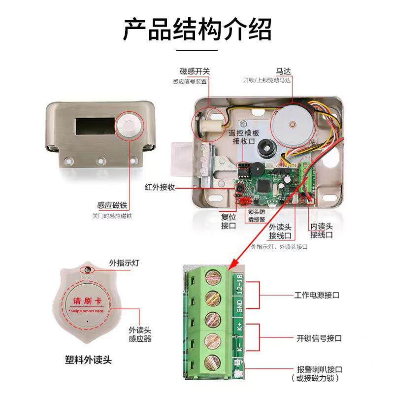 出租小区门感应自开动门禁锁铁门盗门电防子刷屋ID/IC卡遥控信号