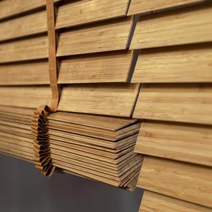 百叶实木窗帘式百叶窗降茶室书房餐厅竹百叶遮阳遮竹光电动升卷帘