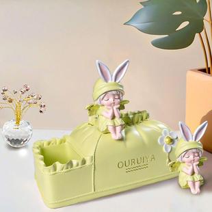G5U可爱饰天孩使83女纸档巾盒客厅餐桌摆件高奶油风餐巾抽纸盒装
