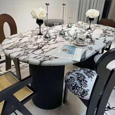 椭法式大理石餐桌组小合sg4584复古椭圆户型简约家现用代轻奢饭桌