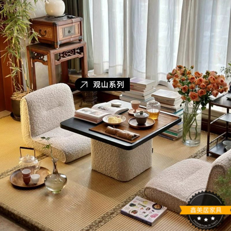 飘窗桌椅组合阳台榻榻米茶几地台实木简约飘窗小桌子正方形炕几