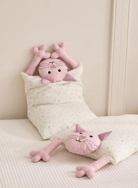 可猫咪全棉双层荞麦枕IXW儿童纯棉低芯单爱枕人纱可拆卸枕头宝宝