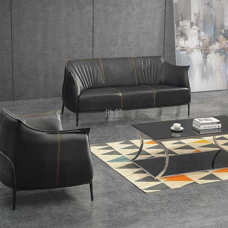 约轻奢商简易sks001_V三会客沙发休闲简现代洽谈皮质务办公人位接