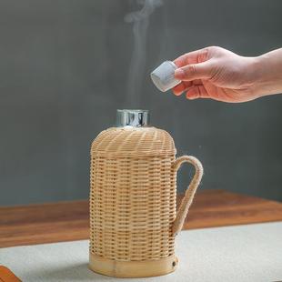 日复古风统竹夏19玻璃内胆保温保冷闷茶壶家用传木编塞热水瓶