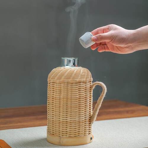 日复古风统竹夏19玻璃内胆保温保冷闷茶壶家用传木编塞热水瓶
