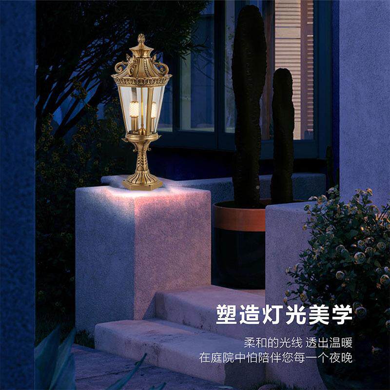 工直灯销户外全铜欧式柱头厂围墙灯别墅景大门柱子全铜皇冠照明LE