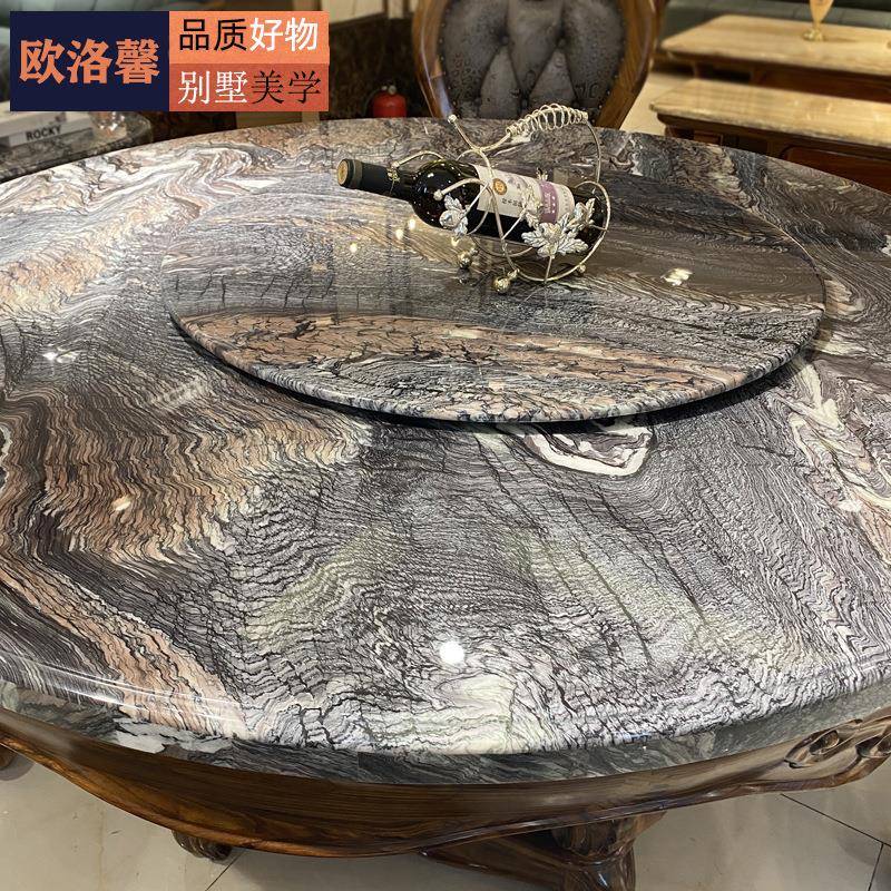 欧式餐桌天大石别墅厅理圆形台可然做多人实餐木雕刻大象桌LQO椅