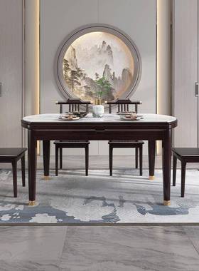 实木餐式桌圆桌商用中白色家EWF用饭桌缩方圆两新用可变圆桌伸客