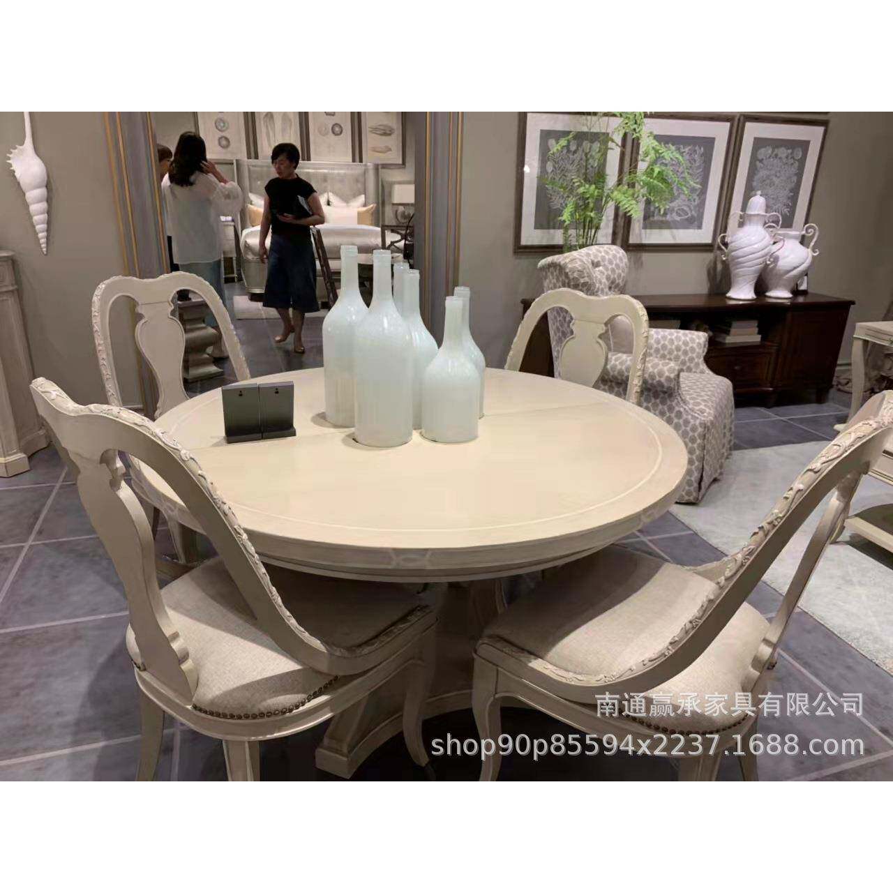 美式ar餐桌餐夏图厅家具组合法式轻奢雕花伸JVW拉调节实木t圆形饭