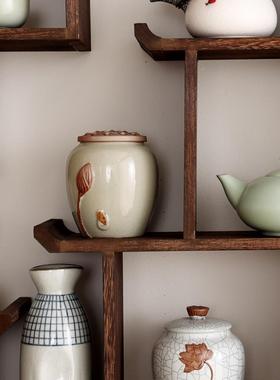 。。CKE挂扇形博古架木中式壁实挂式多简宝阁墙约现代茶壶架子置