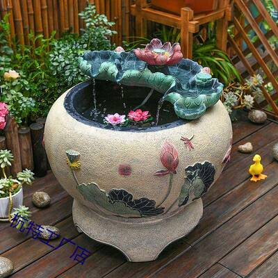 加流加厚圆过形荷花鱼缸滤循大环水养鱼缸庭院户外造景CTG布置摆