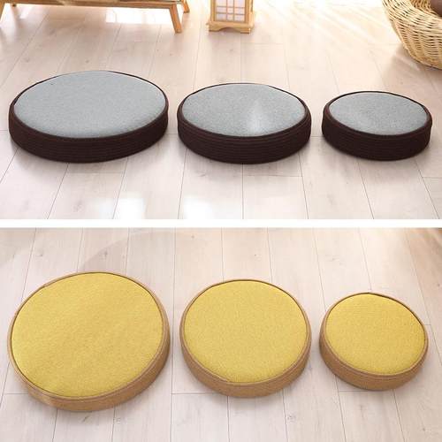 垫日式坐布艺加厚圆形榻榻米ZUU飘窗垫亚麻地垫上坐蒲团打坐禅修