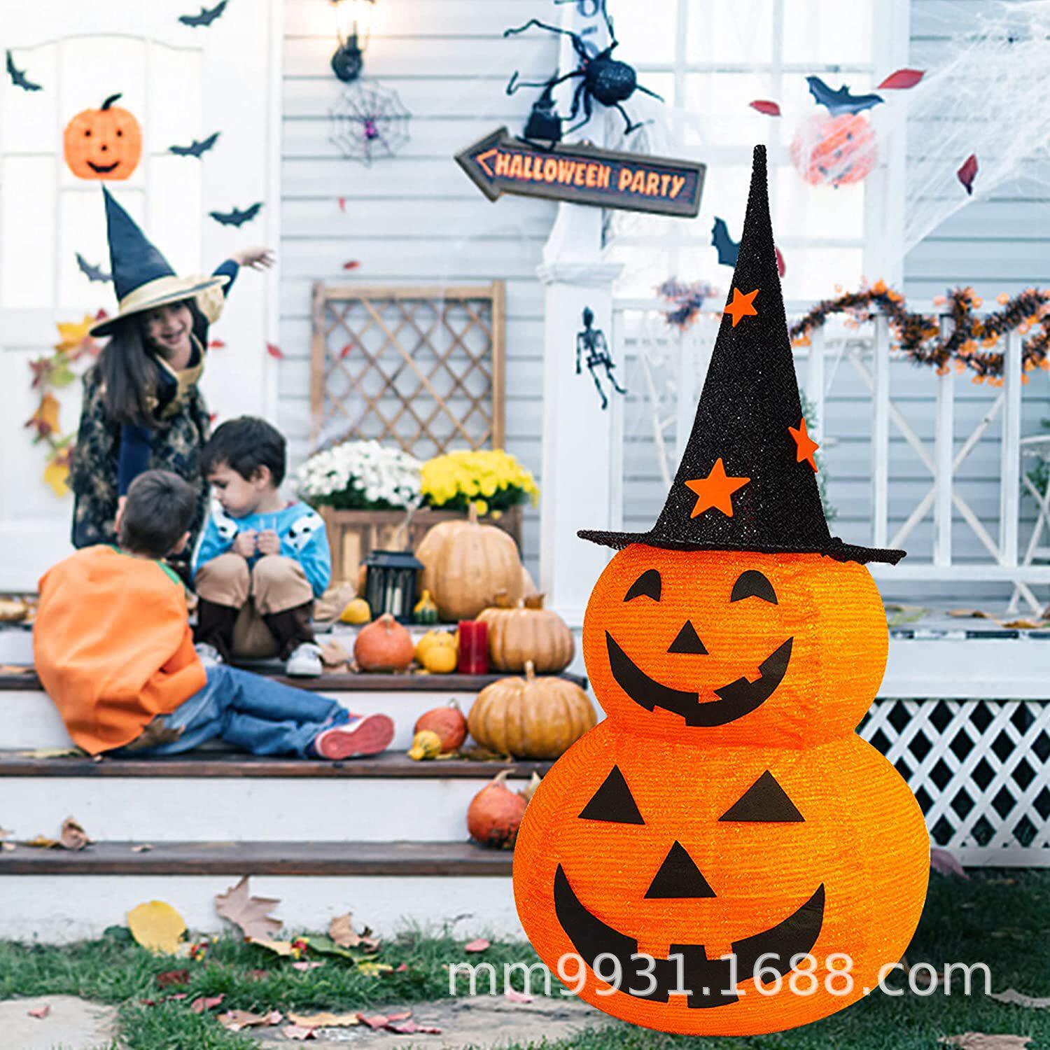 50灯3英尺万圣节南瓜折叠灯笼升缩布HALLOWEEN户内户外小货仓包装