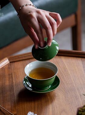 颜釉三才盖碗陶功泡茶碗手色2023-3-2抓碗敬茶碗夫单瓷个家用泡茶