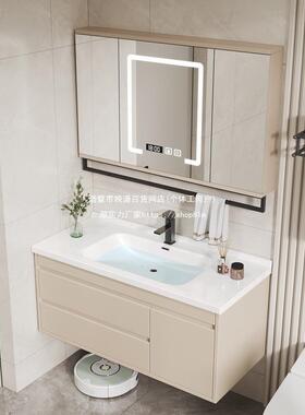 简约轻奢木折实26684叠隐藏式子镜洗台手洗脸洗漱盆浴室柜组合风