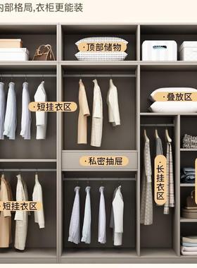 木衣柜家ROR用卧室25新款平开门奶0油风储物柜子出租房用松2木实