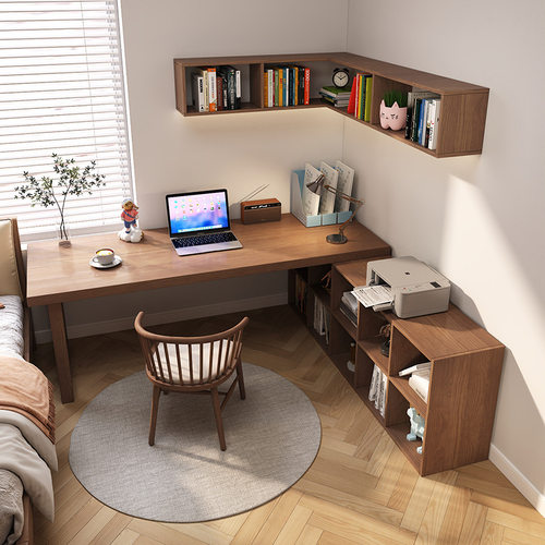 实木书桌书柜一体拐角包安装