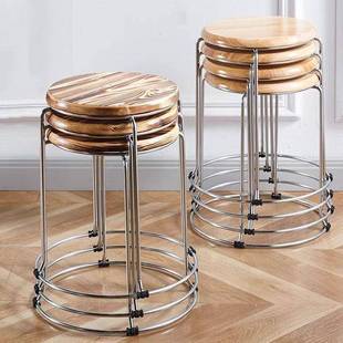 吧椅饮桌子凳子家用木用餐桌凳圆凳ICK实特粗钢筋凳商餐店快餐店