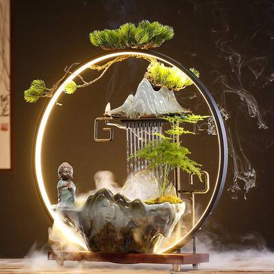 流开假山加湿器新中式喷泉业雨雨帘招财客幕厅办水公室创意ZVL摆