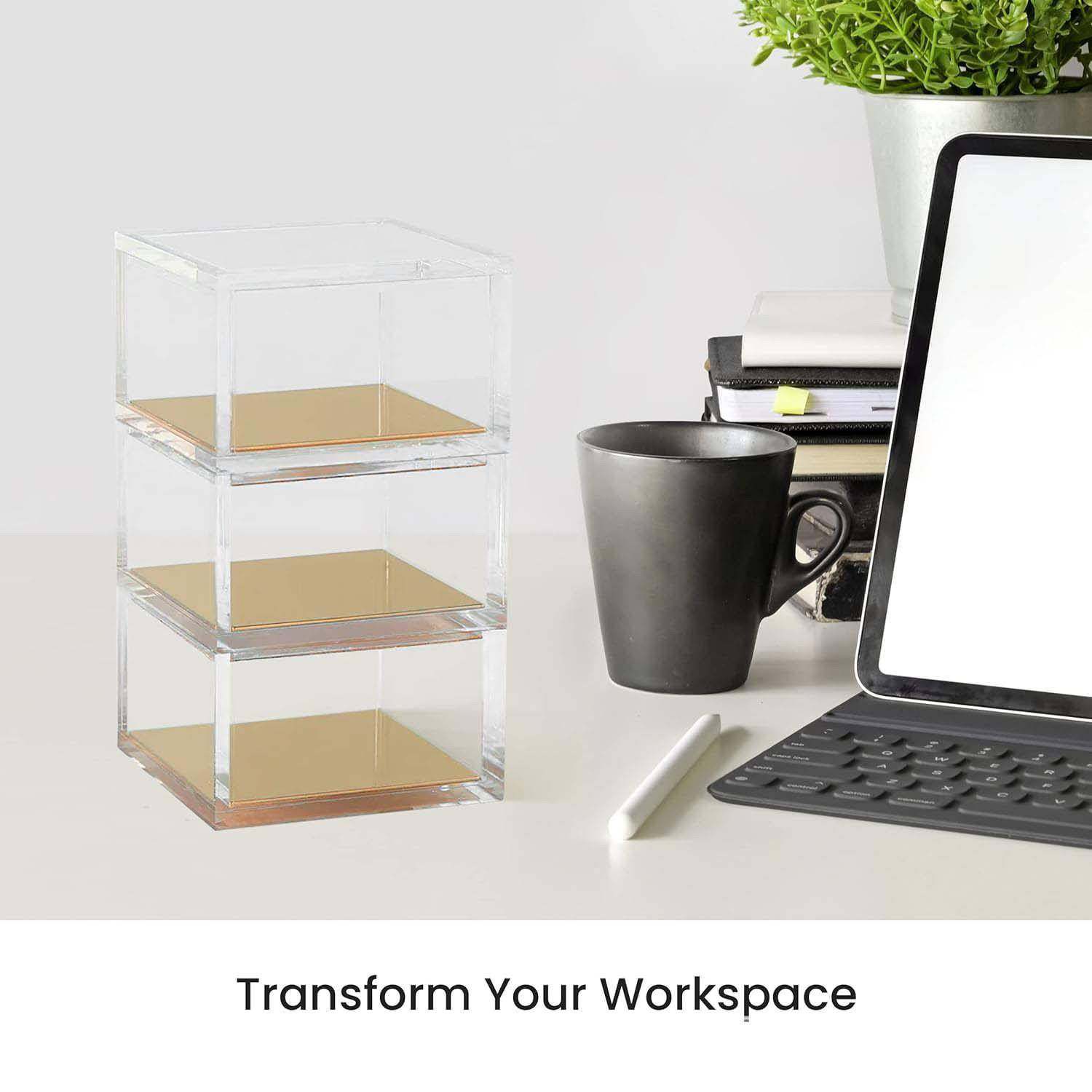 3层可堆叠亚克力收纳盒金色底座实用的办公桌小物品收纳整理置物,机械设备,其他机械设备,淘宝优惠券,粉丝福利购,淘宝优惠卷