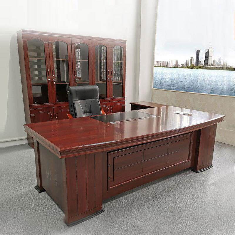 现代中式老板桌总裁桌胡桃木主管经理桌大气办公弧形大班台包安装