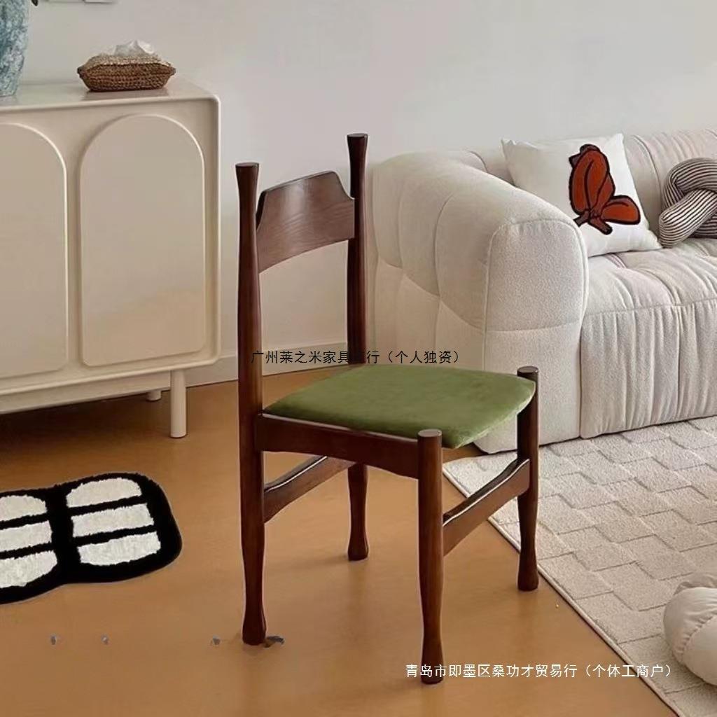 法式中复古风餐椅绿色椅子实木高级感梳化妆靠背冲冠椅客厅餐桌椅