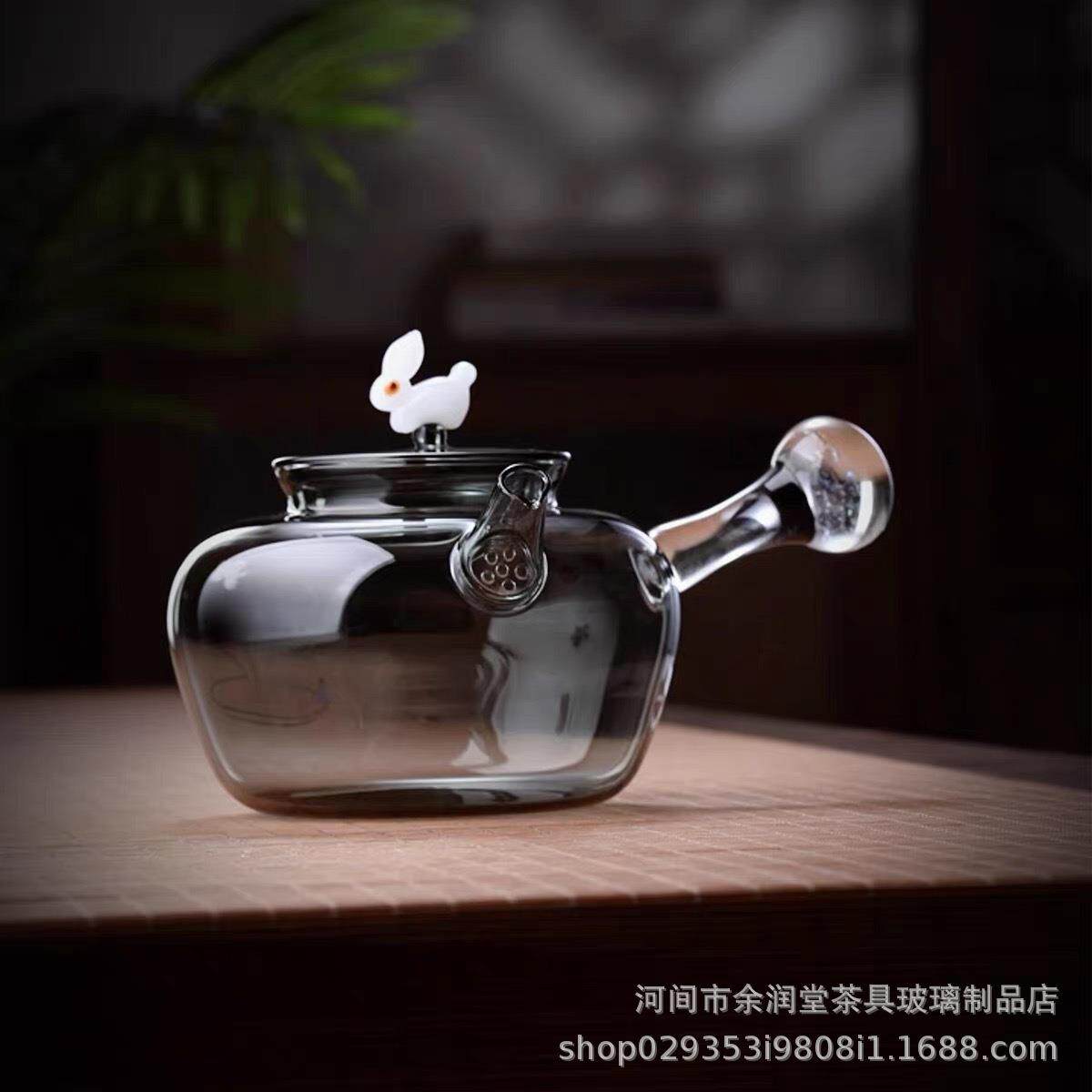 包邮透黑高硼硅耐热玻璃侧把单壶煮茶壶泡茶专用烧水壶创意手工