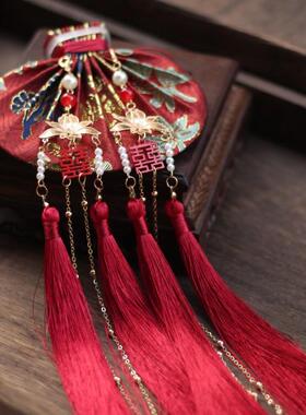 BK9K凝香记囍结良缘中式婚礼织金结发红色荷包香囊手工古法