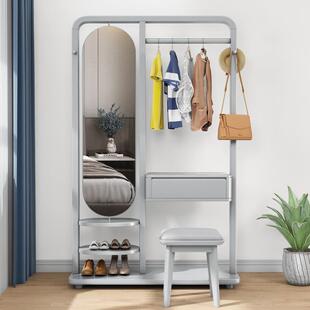 实木衣帽架穿衣镜家用卧室落地挂衣架梳妆台一体多功能收纳置物架