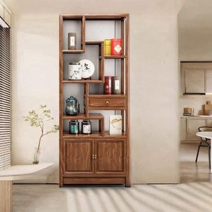 博古架实木新中式小型展示柜置物架屏风隔断多宝阁茶室现代风简约