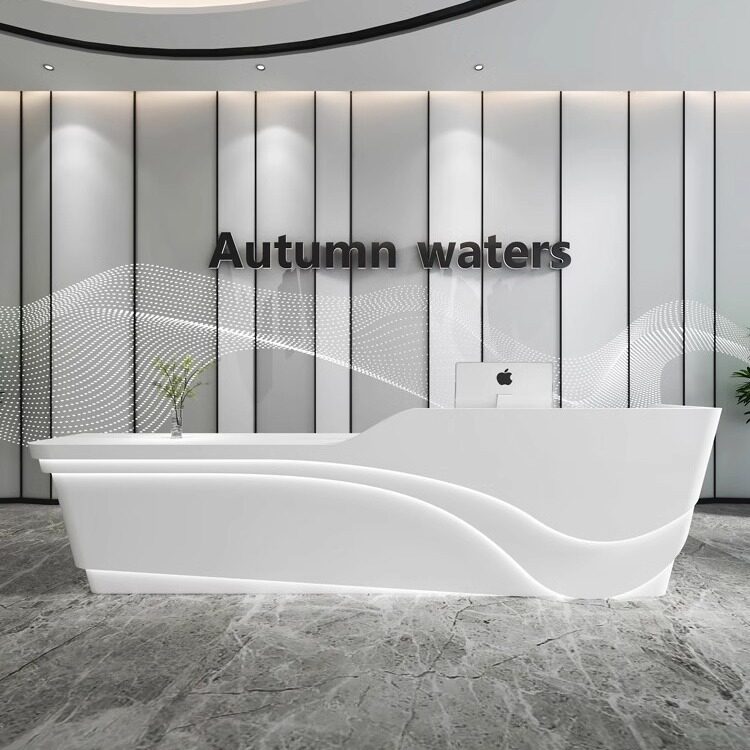 烤漆收银台简约现代美容院公司前台接待台创意店铺弧形吧台售楼部