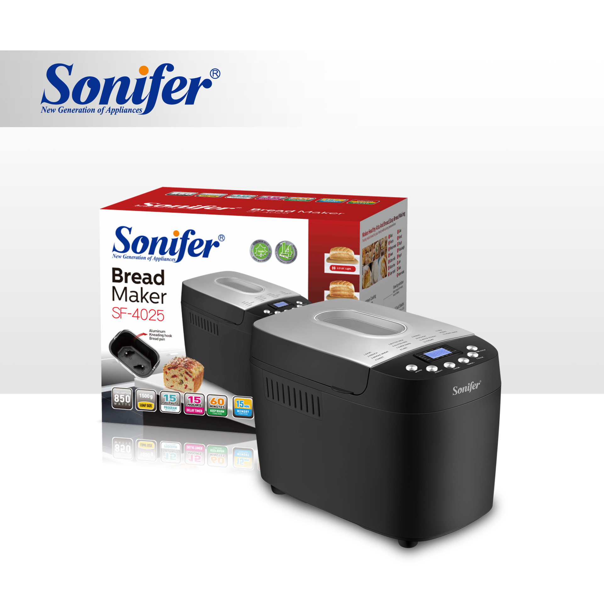 Sonifer全自动家用烘焙蒸烤面包机breadmakerSF-4025