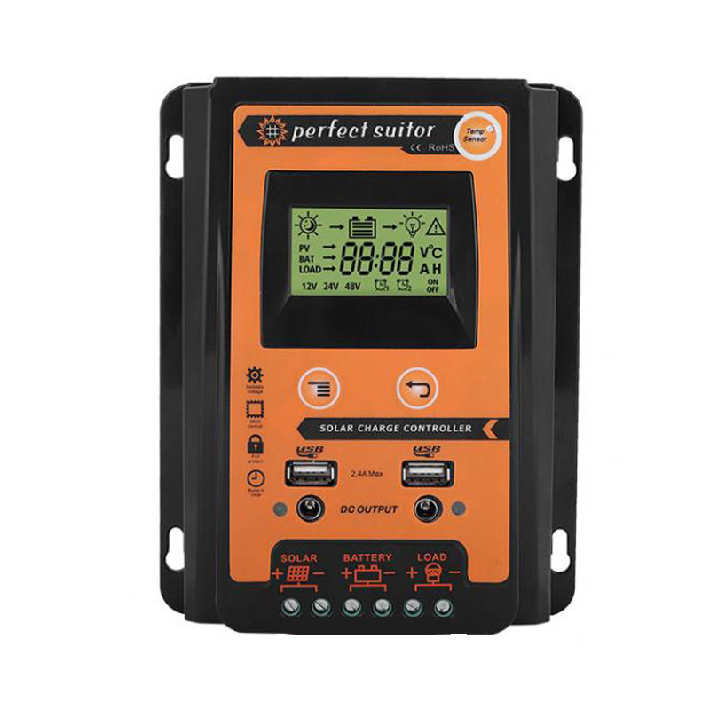 现货30A50A70A 12V24V太阳能板充放电控制器双USB输出LCD显示