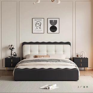 法式复古黑色泡芙床云朵主卧真皮床现代简约涟漪床网红软包双人床
