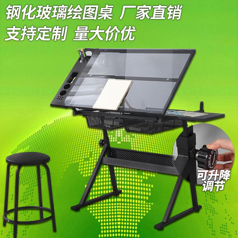 绘图桌可升降手摇设计工程师工作台学生专业美术桌外贸木质绘画桌