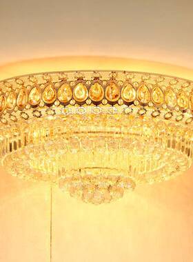 S金客厅水晶灯现代简约led吸顶灯圆形黄色餐厅水晶灯卧室灯饰