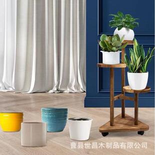 木质花架多层圆盘阳台客厅书房植物盆栽放置架简约实木花盆托架
