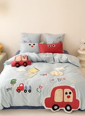 萌趣卡通三件套丨高端儿童学生S100长绒棉刺绣四件套全棉四季女孩