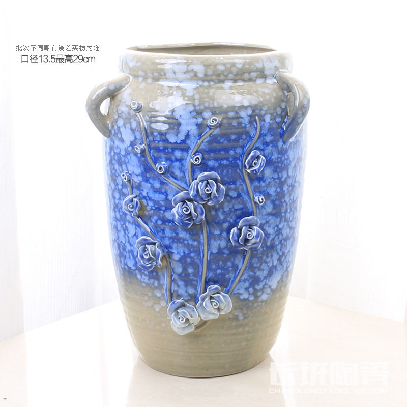 超大号手工捏花家居插花摆件有孔工艺现代大口径老庄花盆839