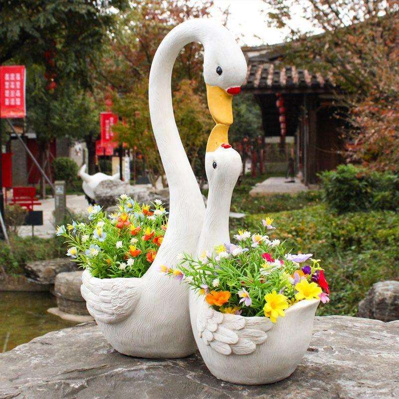 仿真白天鹅花缸户外庭院田园雕塑动物花盆花园布置家居装饰摆件无