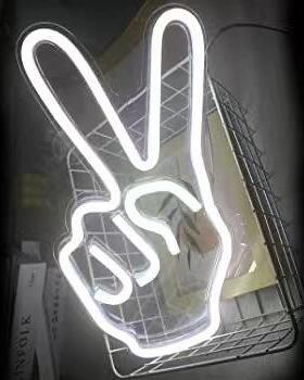 LED背板霓虹灯胜利手势氛围灯暖色小夜灯家庭装饰灯现货现发