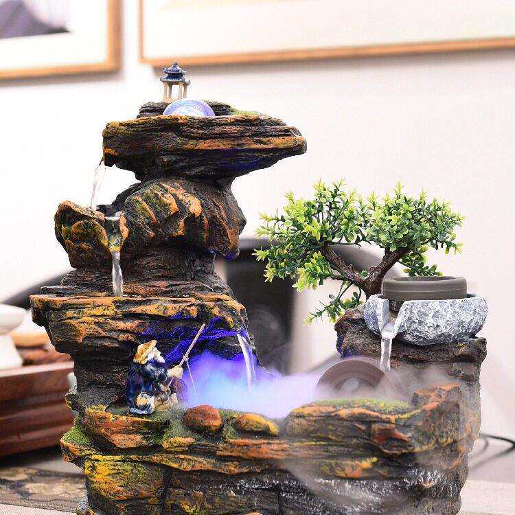 中式假山小桥流水喷泉摆件上水石造景客厅玄关桌面风水轮循环水