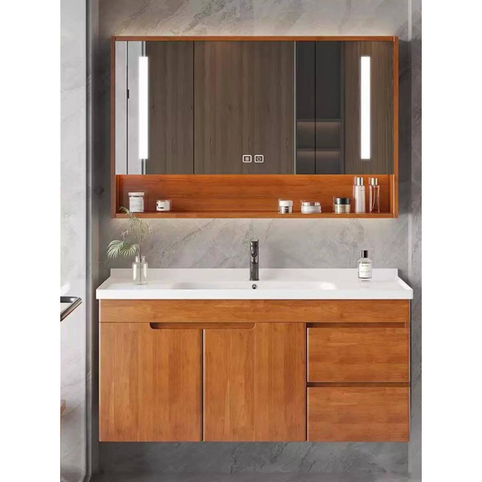 橡木浴室柜组合实木卫生间洗漱台一体盆洗手洗脸盆柜卫浴柜陶瓷盆