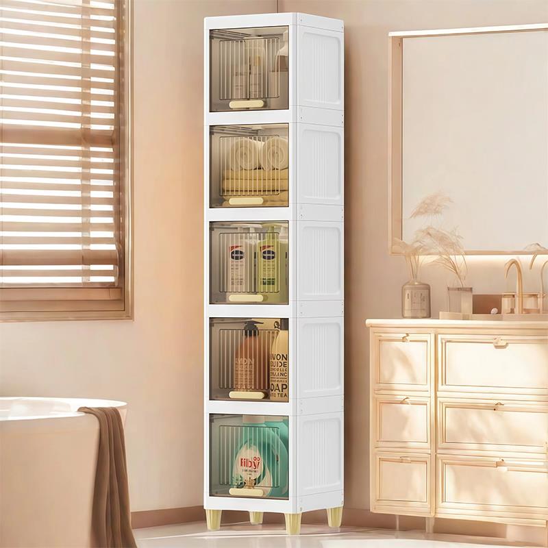窄缝卫生间置物架落地带门浴室防水夹缝柜厨房零食柜马桶侧边柜子