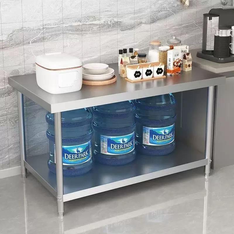 国标304加厚不锈钢双层工作台食品打荷台操作台面饭店厨房烘焙桌