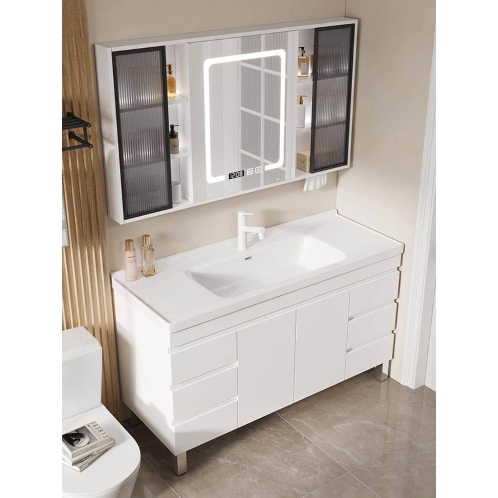 新款浴室柜组合陶瓷一体盆现代简约洗脸洗手盆柜卫生间洗漱台落地