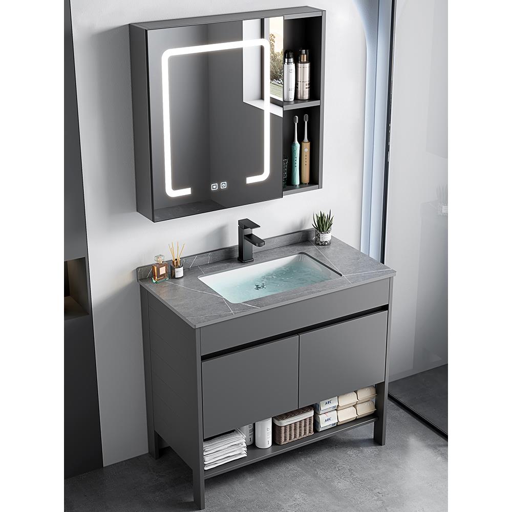 落地式空间铝制浴室柜组合陶瓷一体洗脸柜浴室洗脸盆洗脸盆