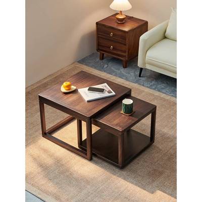 南美黑胡桃木茶几组合北欧现代简约小户型客厅沙发边几实木方桌