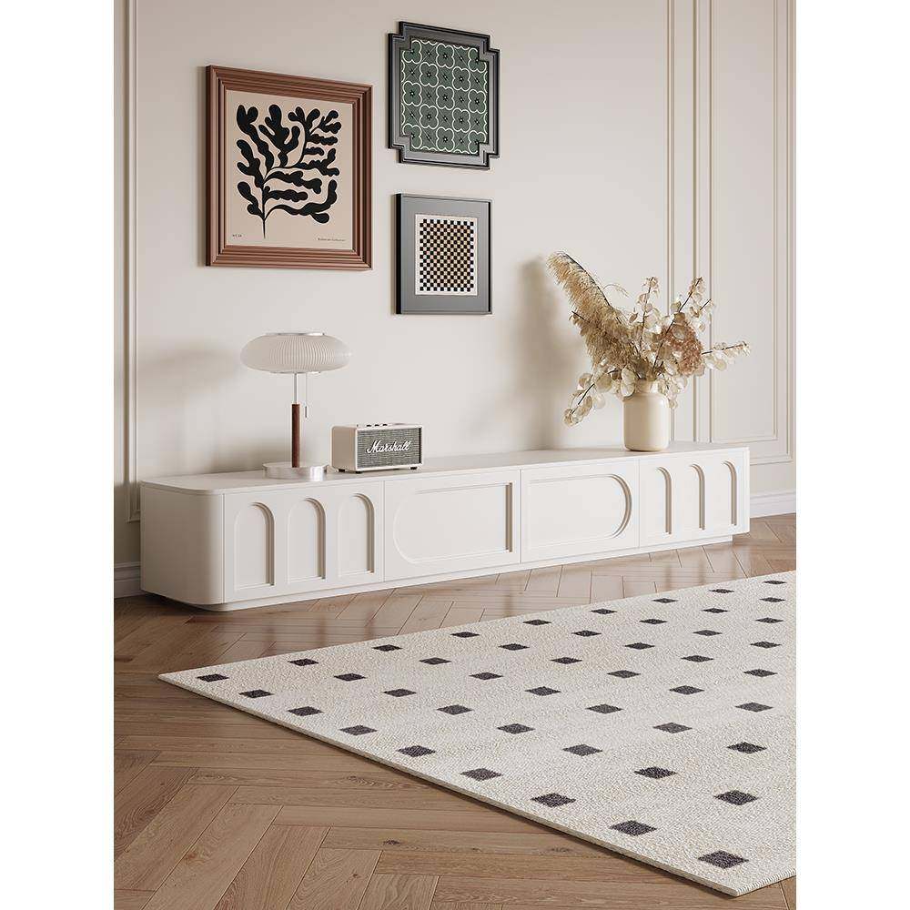 法式奶油风电视柜茶几组合实木简约白色烤漆客厅家用落地整装靠墙