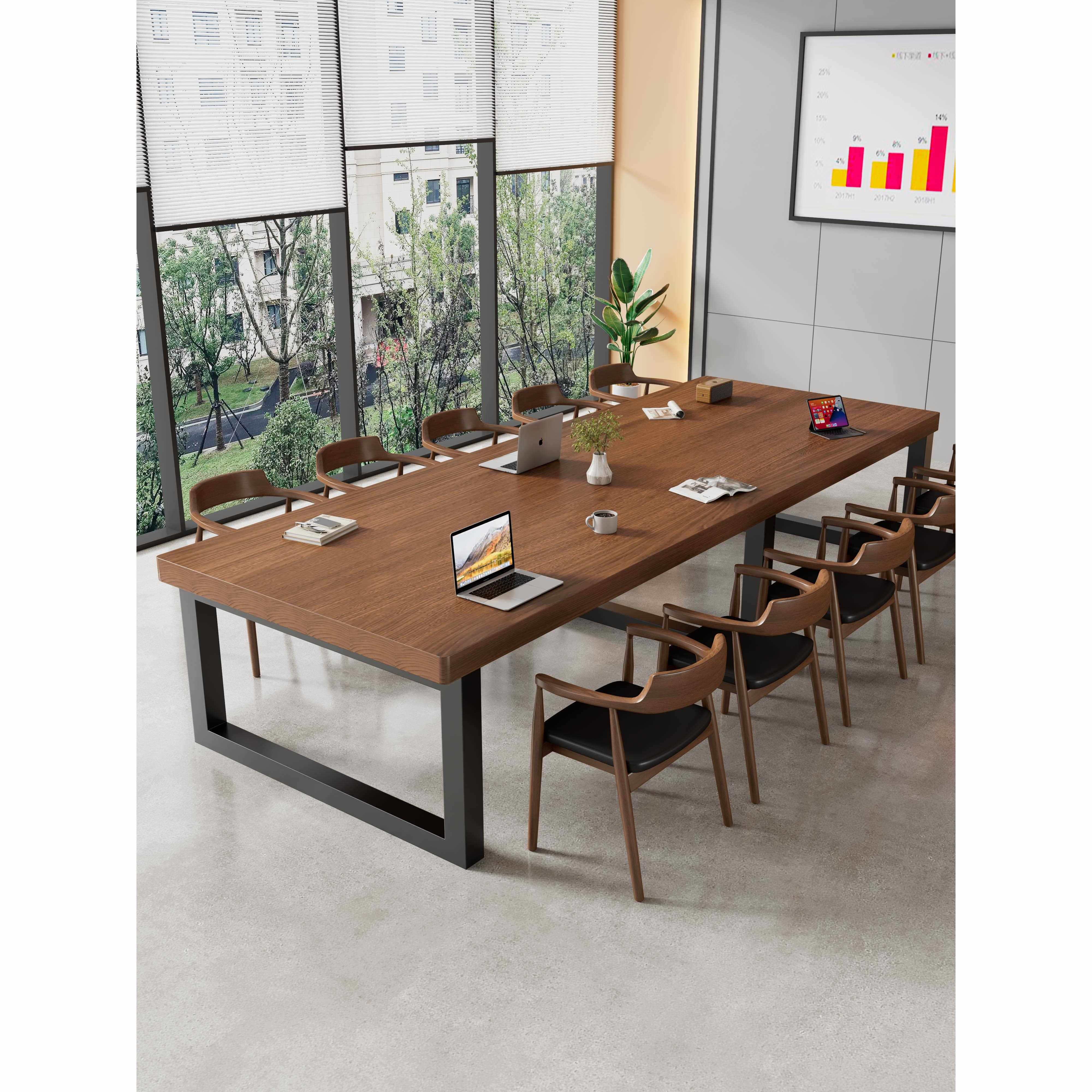 实木会议桌长桌简约现代长条大板桌会议室长方形办公洽谈书桌餐桌